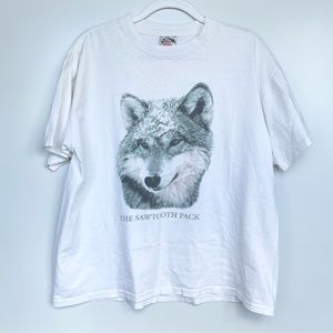 Vintage Oneita Sawtooth Pack T Shirt White XL Made In USA Nature Wolf